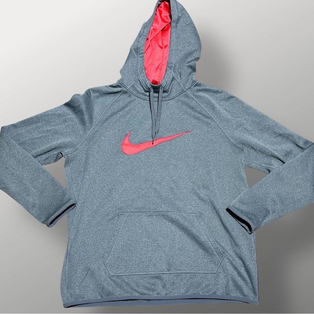Nike Dri-Fit Heather Gray Hoodie L – Pink Swoosh, Thumb Holes Comfort Pockets